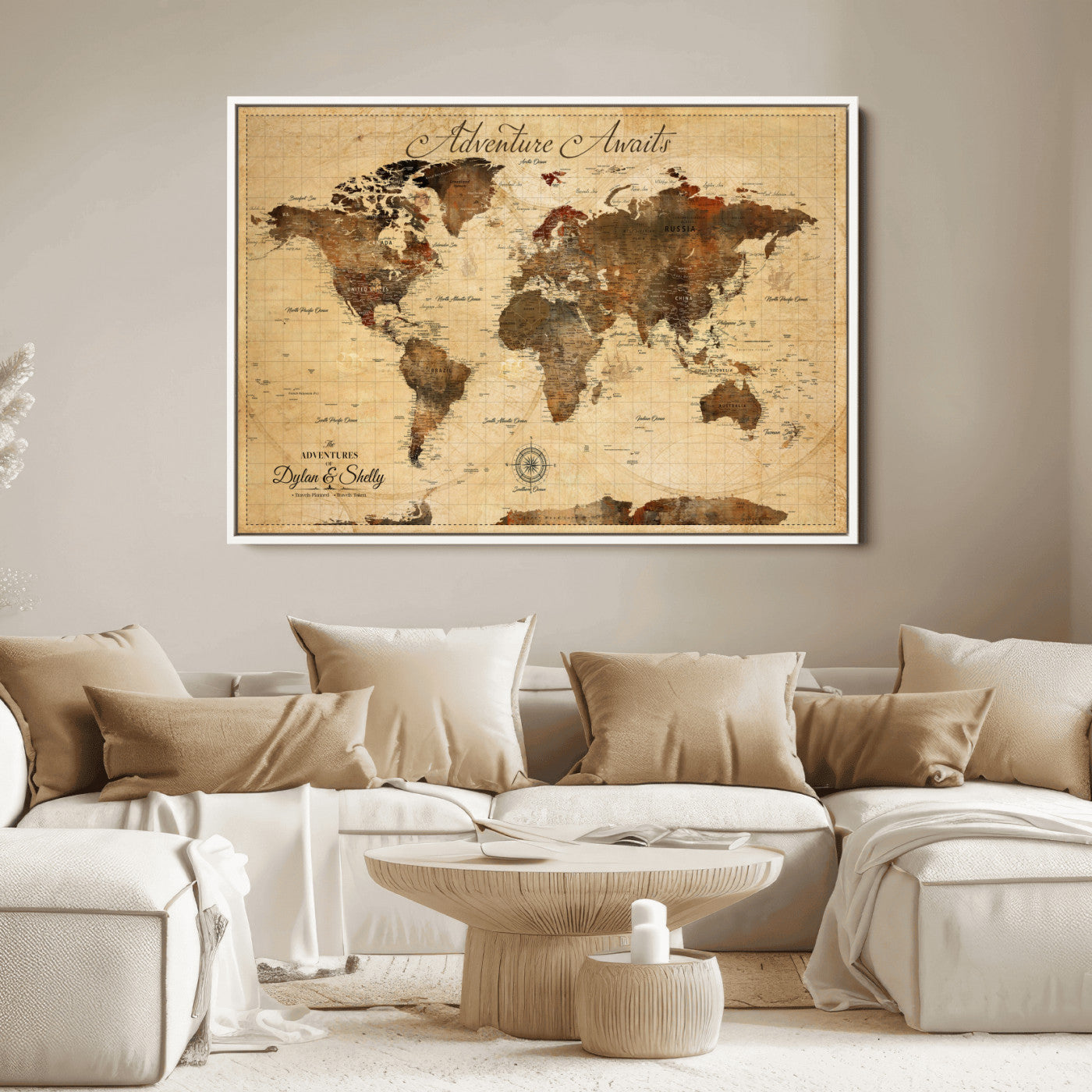 57497711-MGV-CV-36X24-Personalized World Map Canvas Print - Customizable Push Pin Framed World Map Print on Canvas - Custom Quote on Map Print