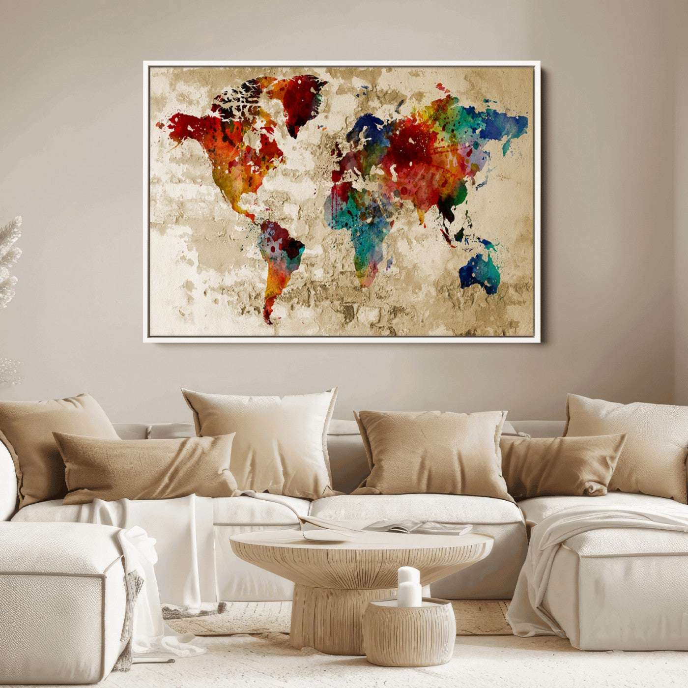 Push Pin World Map Canvas Print – Framed Wall Art for Couples to Track Their Travels – Anniversary Gift or Home Adventure Decor