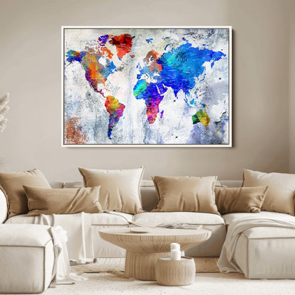 Push Pin World Map Canvas Print – Framed Wall Art for Couples to Track Their Travels – Anniversary Gift or Home Adventure Decor