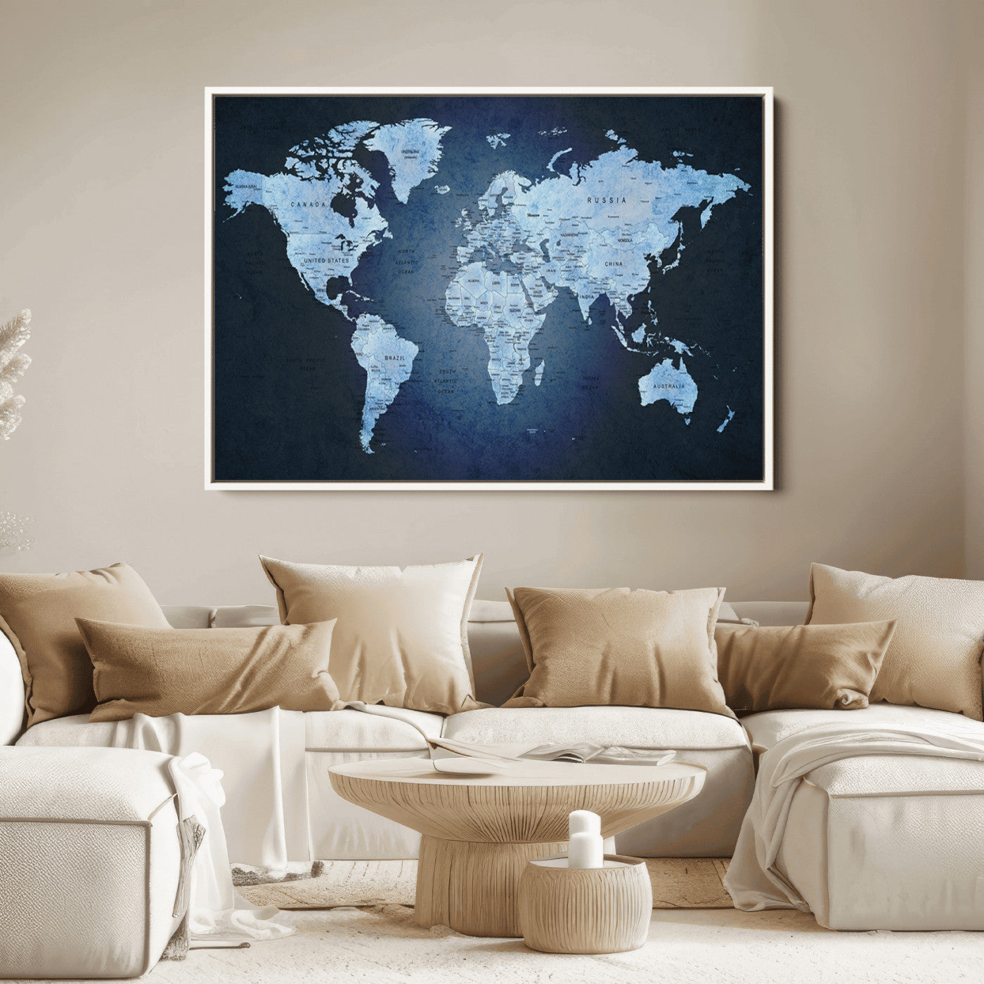 Push Pin World Map Canvas Print – Framed Wall Art for Couples to Track Their Travels – Anniversary Gift or Home Adventure Decor