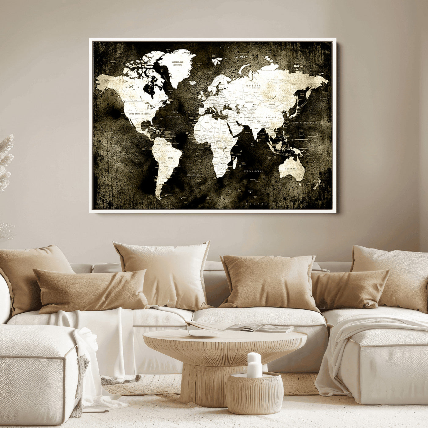 66737-MGV-CV-36X24-Push Pin World Map Canvas Print – Framed Wall Art for Couples to Track Their Travels – Anniversary Gift or Home Adventure Decor