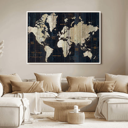 Push Pin World Map Canvas Print – Framed Wall Art for Couples to Track Their Travels – Anniversary Gift or Home Adventure Decor