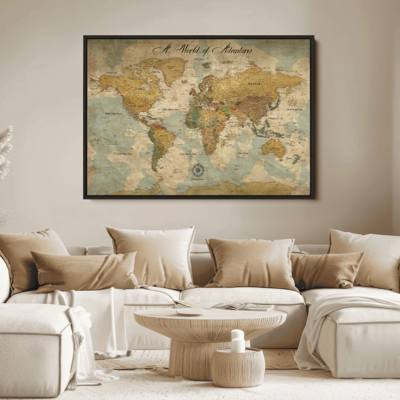 75690627-MGV-CV-36X24-Personalized World Map Print, Customizable Push Pin Framed World Map Print on Canvas - Custom Quote on Map Print,