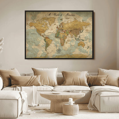 75690627-MGV-CV-36X24-Personalized World Map Print, Customizable Push Pin Framed World Map Print on Canvas - Custom Quote on Map Print,