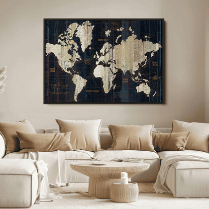 Push Pin World Map Canvas Print – Framed Wall Art for Couples to Track Their Travels – Anniversary Gift or Home Adventure Decor