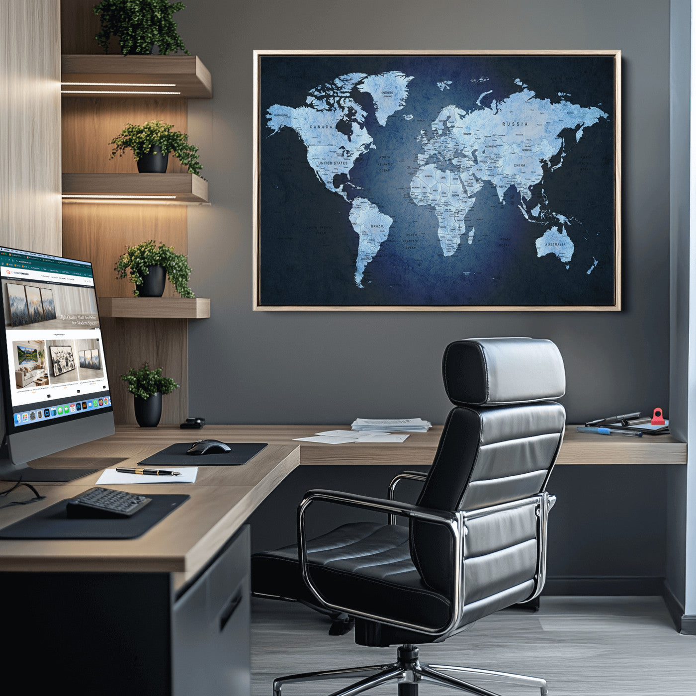 Push Pin World Map Canvas Print – Framed Wall Art for Couples to Track Their Travels – Anniversary Gift or Home Adventure Decor