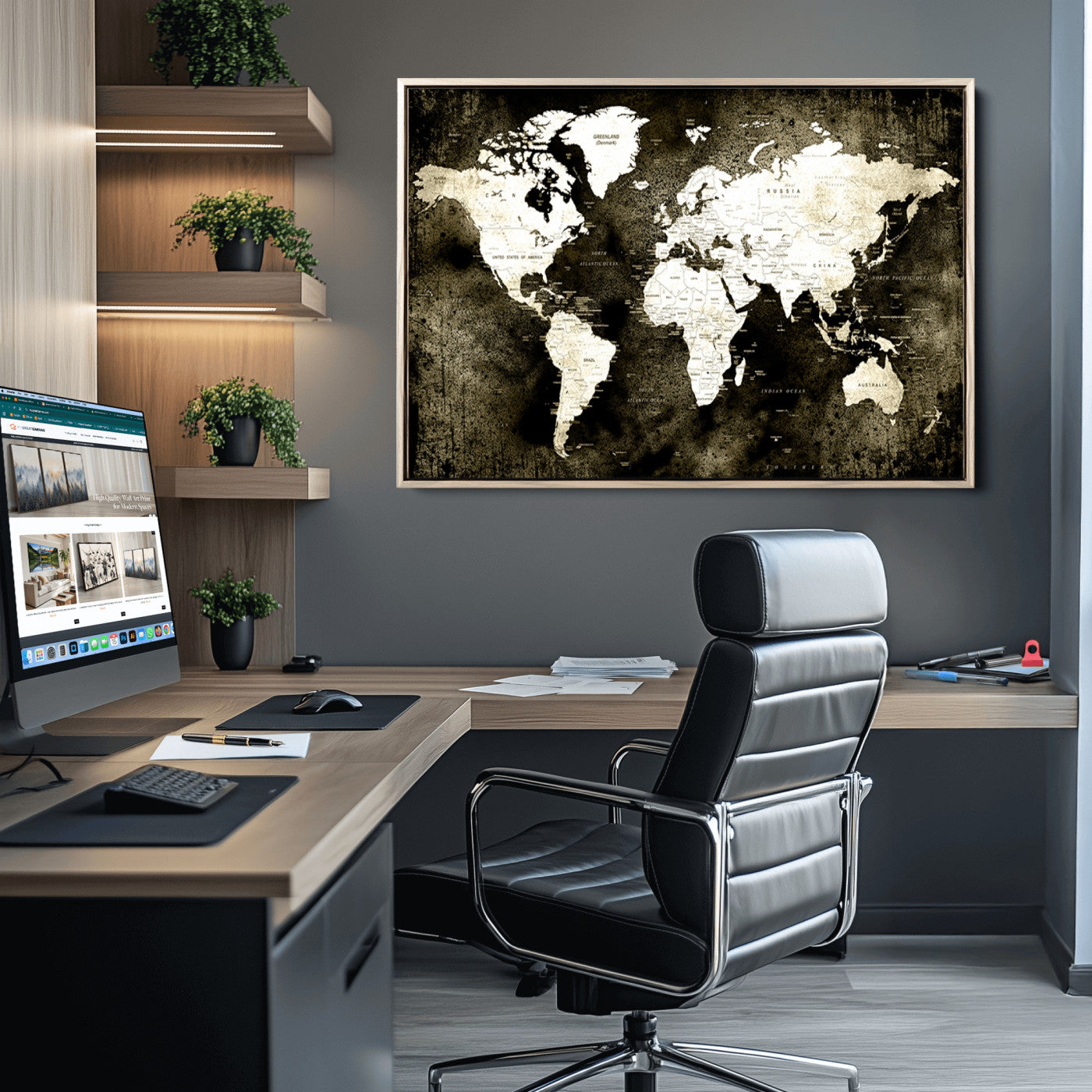 66737-MGV-CV-36X24-Push Pin World Map Canvas Print – Framed Wall Art for Couples to Track Their Travels – Anniversary Gift or Home Adventure Decor