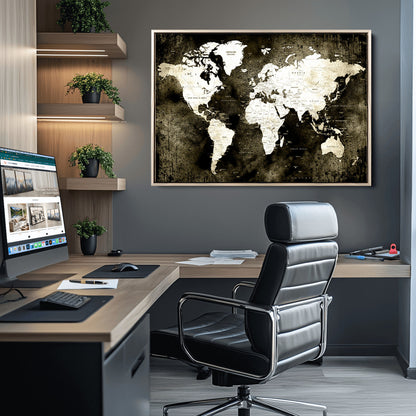 66737-MGV-CV-36X24-Push Pin World Map Canvas Print – Framed Wall Art for Couples to Track Their Travels – Anniversary Gift or Home Adventure Decor