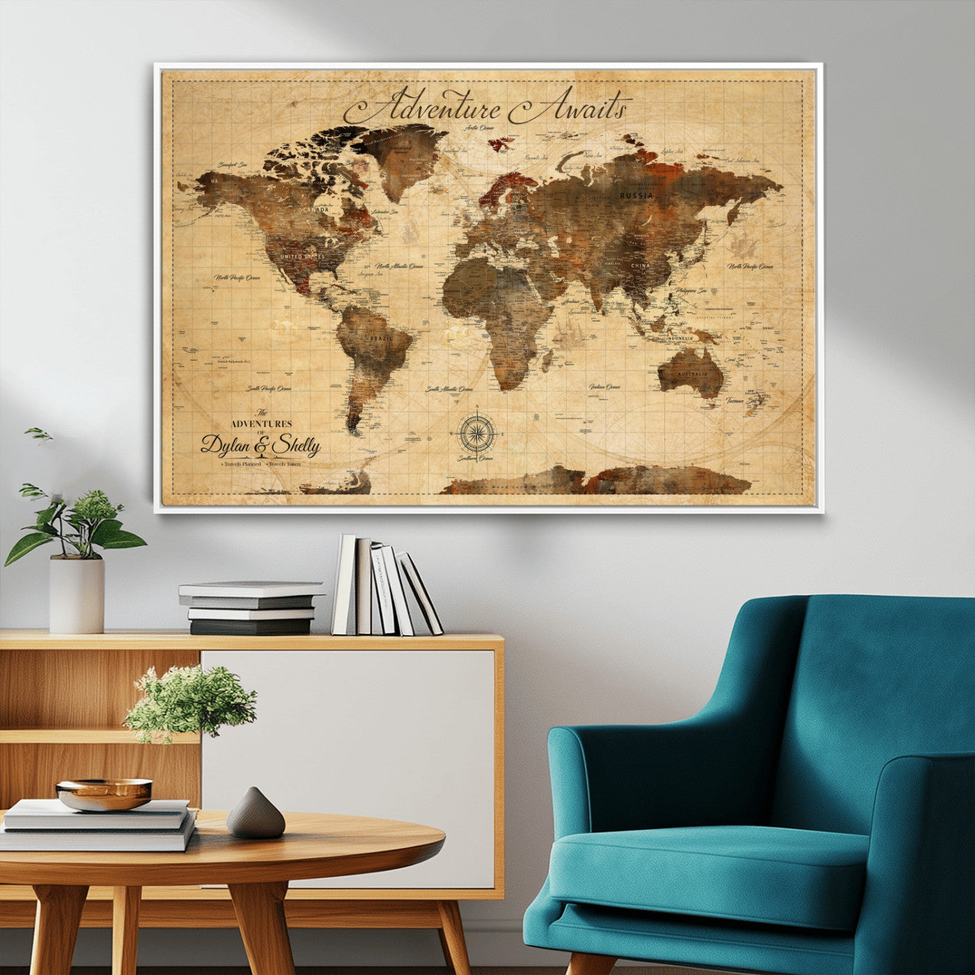 57497711-MGV-CV-36X24-Personalized World Map Canvas Print - Customizable Push Pin Framed World Map Print on Canvas - Custom Quote on Map Print
