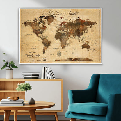 57497711-MGV-CV-36X24-Personalized World Map Canvas Print - Customizable Push Pin Framed World Map Print on Canvas - Custom Quote on Map Print