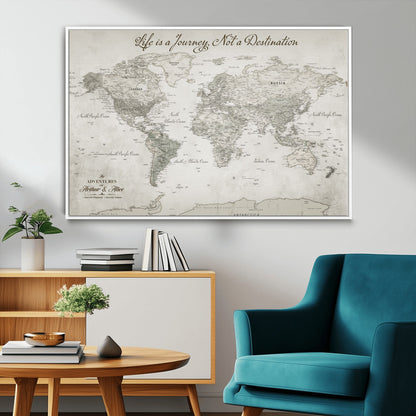 11398637-MGV-CV-36X24-Framed World Map Canvas – Custom Push Pin Travel Tracker – Personalized Wall Art for Adventurers, Home Office or Study Room Decor