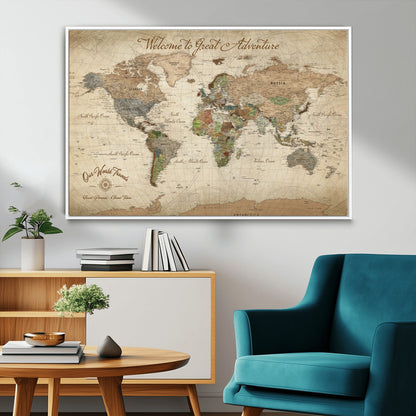 76478536-MGV-CV-30X20-Custom Push Pin World Map Wall Canvas Print – Personalized Travel Tracker with Pins – Framed Custom Quotie Canvas for Home Office Decor