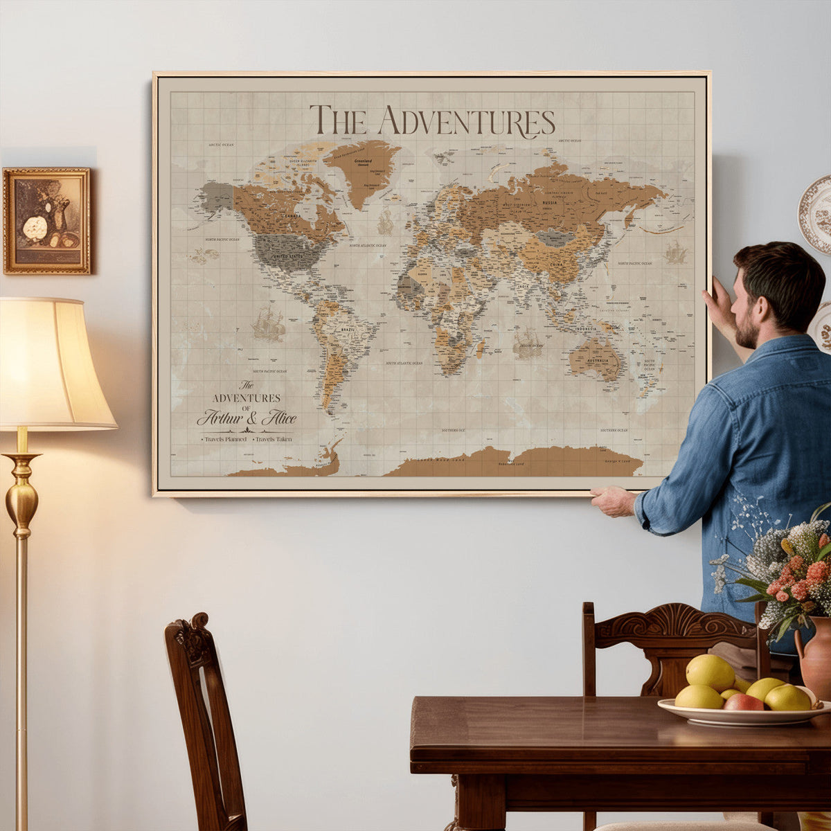 57738274-MGV-CV-36X24 - Custom Push Pin World Map Wall Art Canvas Print | Personalized Travel Tracker - NEWMAP-10