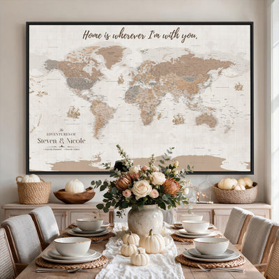 25831578-MGV-CV-36X24 - Custom Push Pin World Map Wall Art Canvas Print | Personalized Travel Tracker with Pins Framed Large for Home and Office Decor