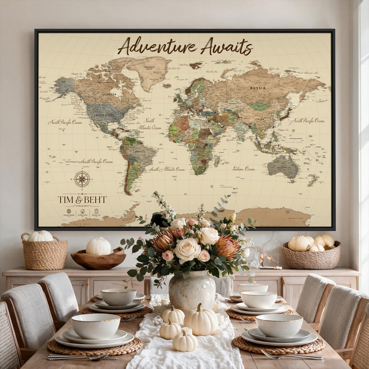 72027187-MGV-CV-36X24 - Custom Push Pin World Map Wall Art Canvas Print | Personalized Travel Tracker with Pins Map Print - NEWMAP-23