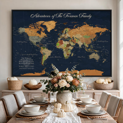 84352304-MGV-CV-36X24 - Custom Push Pin Travel Map Canvas Print, Honeymoon and Anniversary Gift, Living Room and Dining Room Decor