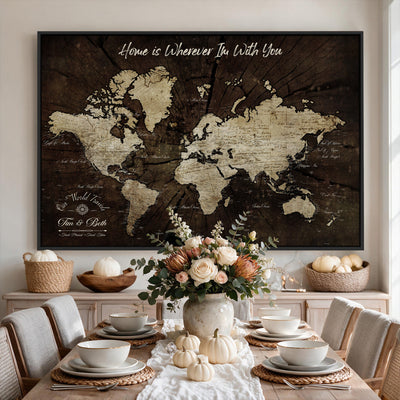 Personalized Watercolor Push Pin World Map Canvas Wall Art, Custom Framed Travel Map - NEWMAP-094