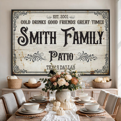 82858529-MGV-CV-36X24 - Custom Family Patio Sign Wall Art Canvas Print, Personalized Rustic Backyard Decor