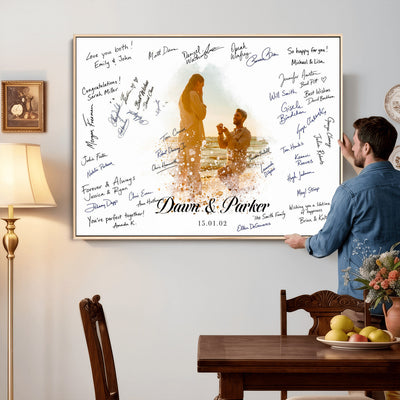 75692697-MGV-CV-36X24 - Wedding Guest Book Alternative Wall Art Canvas Print, Personalized Couple Photo Guestbook Wedding Signature Poster, Custom Couple Photo Guestbook Canvas, Bridal Shower Reception Decor