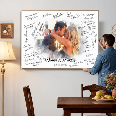 14788122-MGV-CV-36X24 - Wedding Guest Book Alternative Wall Art Canvas Print, Personalized Couple Photo Guestbook Wedding Signature Poster, Custom Couple Photo Guestbook Canvas, Bridal Shower Reception Decor