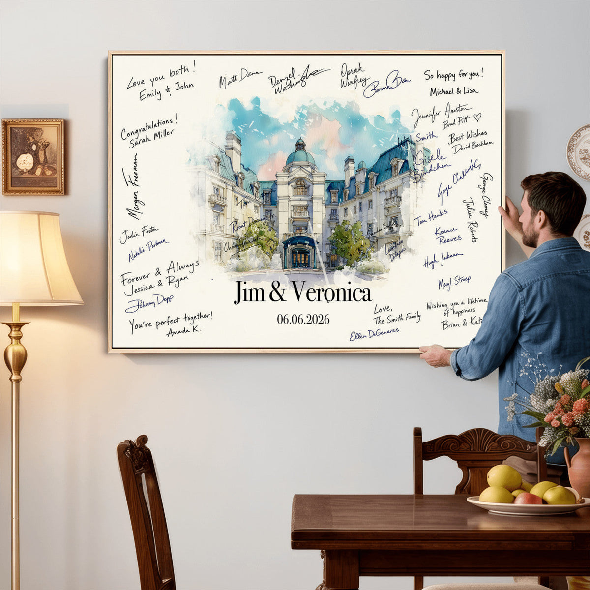 92760374-MGV-CV-36X24 - Wedding Guest Book Alternative Wall Art Canvas Print, Personalized Couple Photo Guestbook Wedding Signature Poster, Custom Couple Photo Guestbook Canvas
