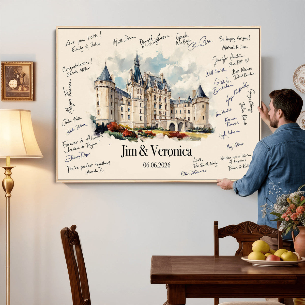 55883547-MGV-CV-36X24 - Wedding Guest Book Alternative Wall Art Canvas Print, Personalized Couple Photo Guestbook Wedding Signature Poster, Custom Couple Photo Guestbook Canvas