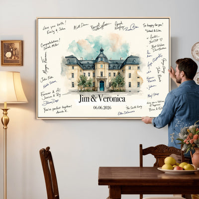 13409147-MGV-CV-36X24 - Wedding Guest Book Alternative Wall Art Canvas Print, Personalized Couple Photo Guestbook Wedding Signature Poster, Custom Couple Photo Guestbook Canvas