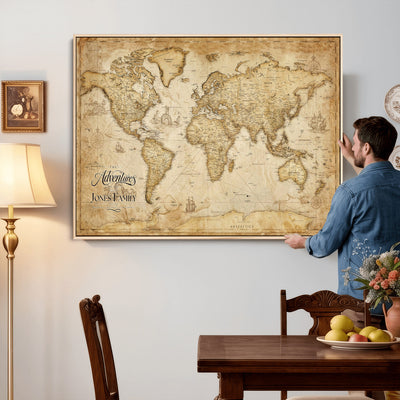60956619-MGV-CV-36X24 - Custom Push Pin World Map Canvas Print | Personalized Travel Map Wall Art