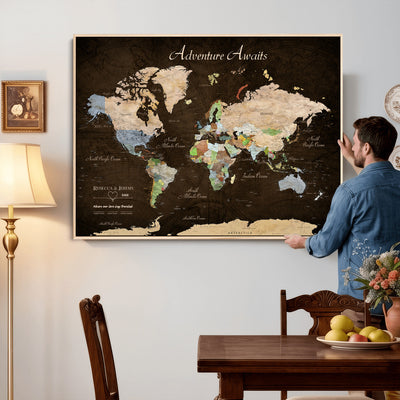 95753799-MGV-CV-36X24 - Custom Push Pin World Map Canvas Print | Personalized Travel Map Wall Art