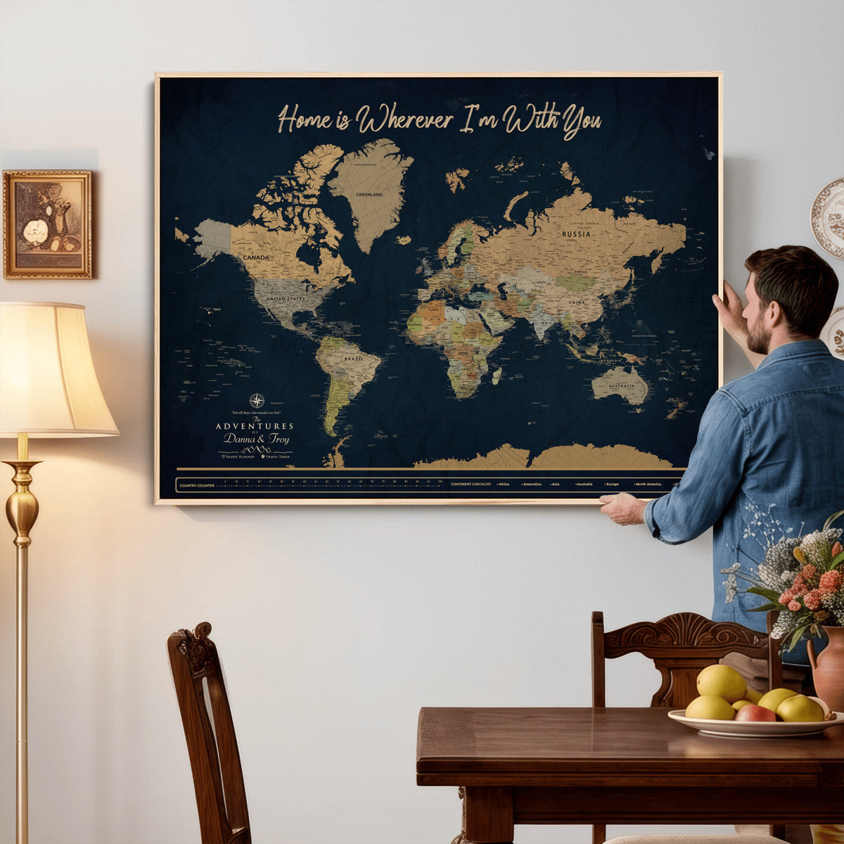 14276407-MGV-CV-36X24 - Custom Push Pin World Map Canvas Print | Personalized Travel Map Wall Art