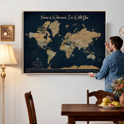 14276407-MGV-CV-36X24 - Custom Push Pin World Map Canvas Print | Personalized Travel Map Wall Art