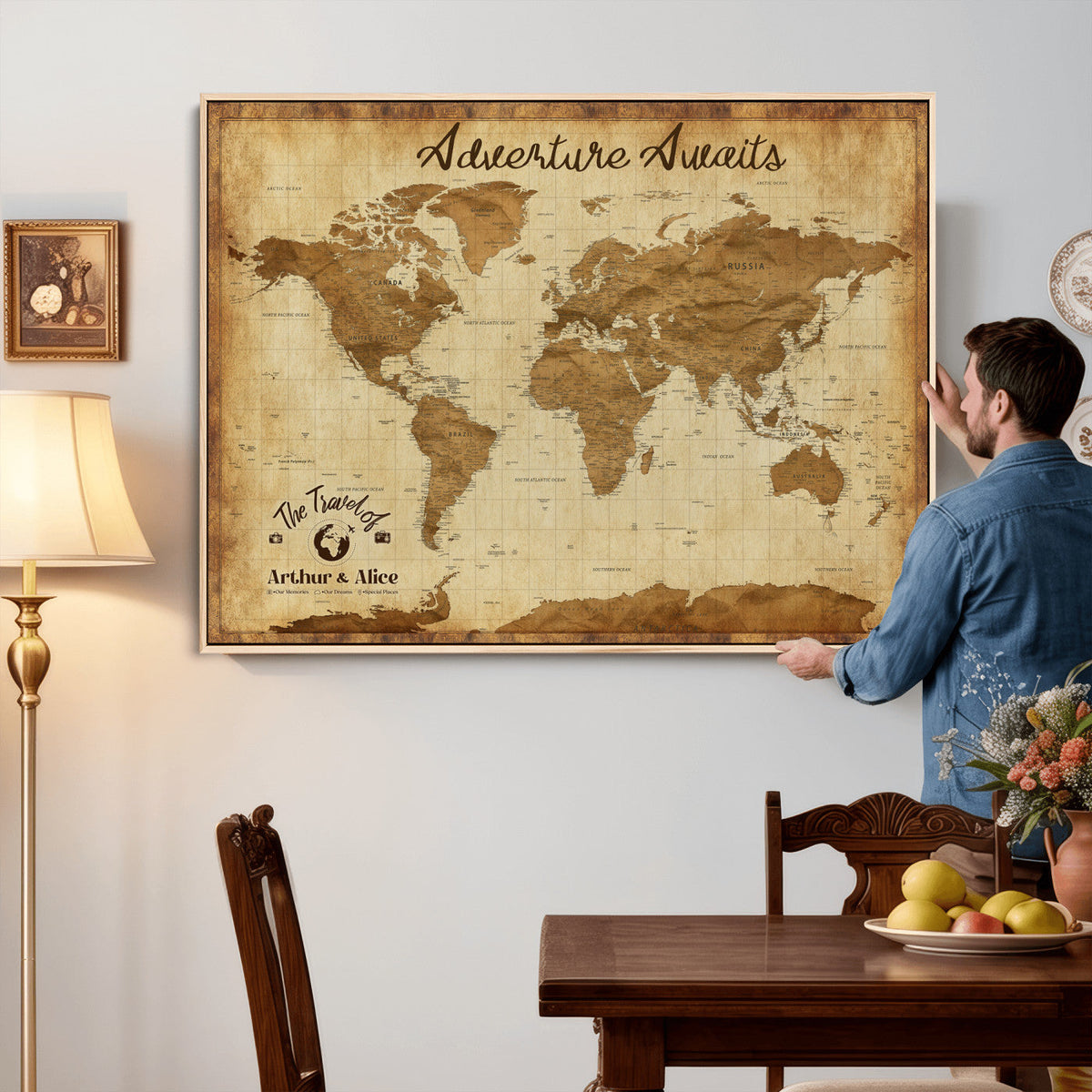 43427501-MGV-CV-36X24 - Custom Push Pin World Map Canvas Print | Personalized Travel Map Wall Art