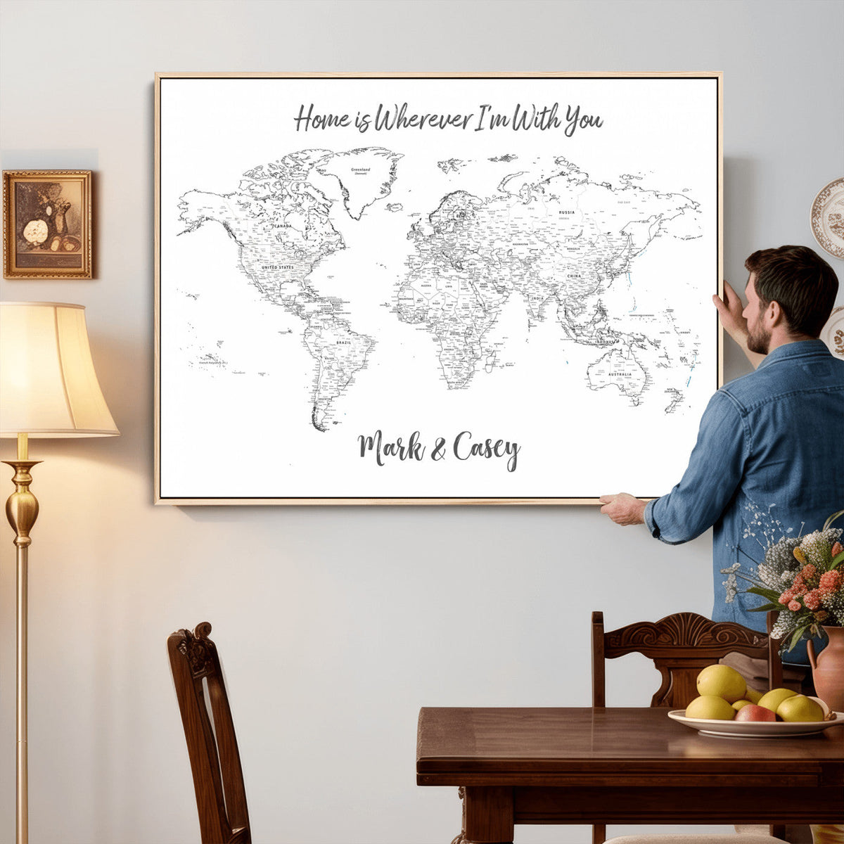 84721465-MGV-CV-36X24 - Custom Push Pin World Map Canvas Print | Personalized Travel Map Wall Art