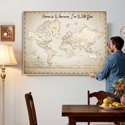 40086720-MGV-CV-36X24 - Custom Push Pin World Map Canvas Print | Personalized Travel Map Wall Art