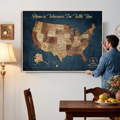 87620242N-MGV-CV-36X24 - Personalized USA Push Pin Travel Map Wall Art Canvas Print | Custom United States Map, Push Pin Map - USA Bucket List Map