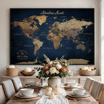 74477969-MGV-CV-36X24 - Custom Push Pin World Map Canvas | Personalized Travel Tracker | Wedding Anniversary Gift for Couples | Adventure Map Wall Art with Pins
