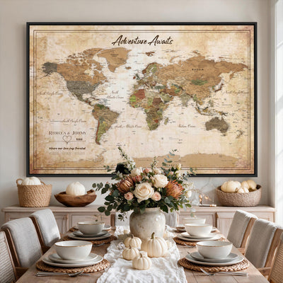 1954256765-MGV-CV-36X24 - Custom Push Pin World Map Canvas PRINT | Personalized Travel Tracker | Wedding Anniversary Gift