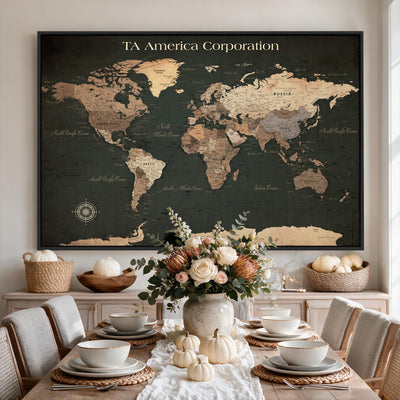 55857205-MGV-CV-36X24 - Extra Large Framed Personalize Push Pin World Map Wall Art Canvas Print for Travel Tracking