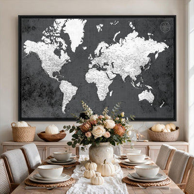78574966-MGV-CV-36X24 - Extra Large Framed Personalize Push Pin World Map Wall Art Canvas Print for Travel Tracking - NEWMAP-128