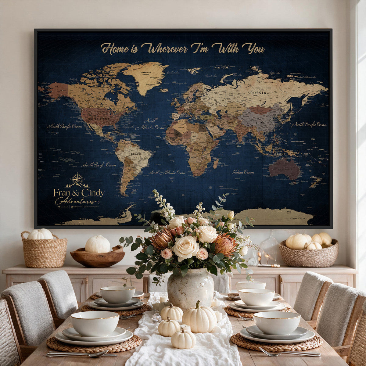 57774467-MGV-CV-36X24 - Custom Push Pin World Map Wall Art Canvas Print – Personalized Travel Tracker with Pins Framed Large for Home and Office Decor