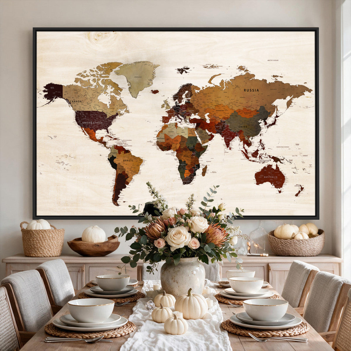 35728547D-MGV-CV-36X24 - Custom Push Pin World Map Wall Art Canvas Print – Personalized Travel Tracker with Pins Framed Large for Home and Office Decor