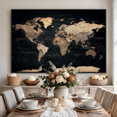 55335455D-MGV-CV-36X24 - Custom Push Pin World Map Wall Art Canvas Print – Personalized Travel Tracker with Pins Framed Large for Home and Office Decor
