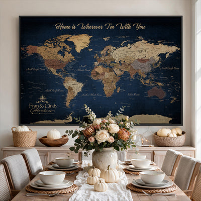 57774467D-MGV-CV-36X24 - Custom Push Pin World Map Wall Art Canvas Print – Personalized Travel Tracker with Pins Framed Large for Home and Office Decor
