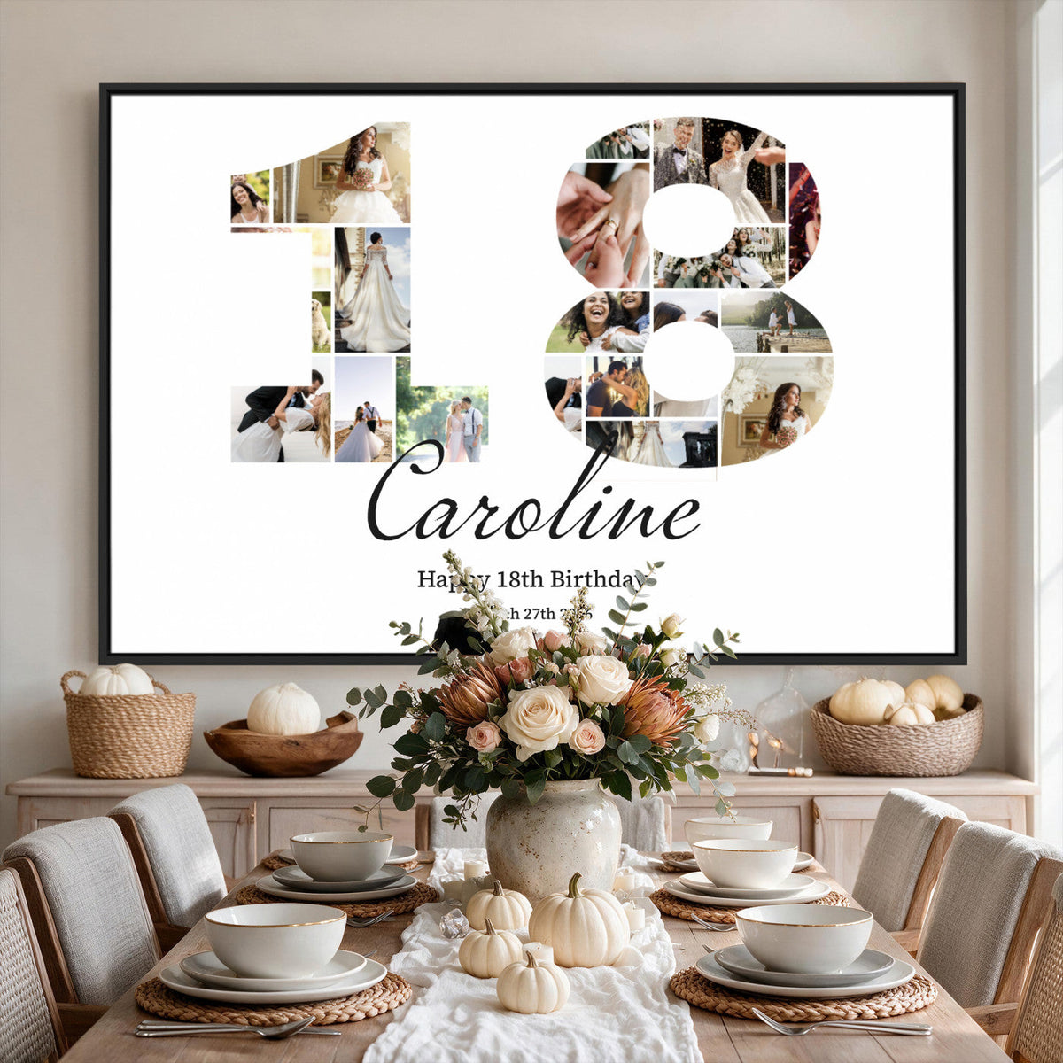 CSTM914DD-MGV-CV-36X24 - Number Photo Mosaic Canvas Print – Personalized Birthday Number Made of Your Photos