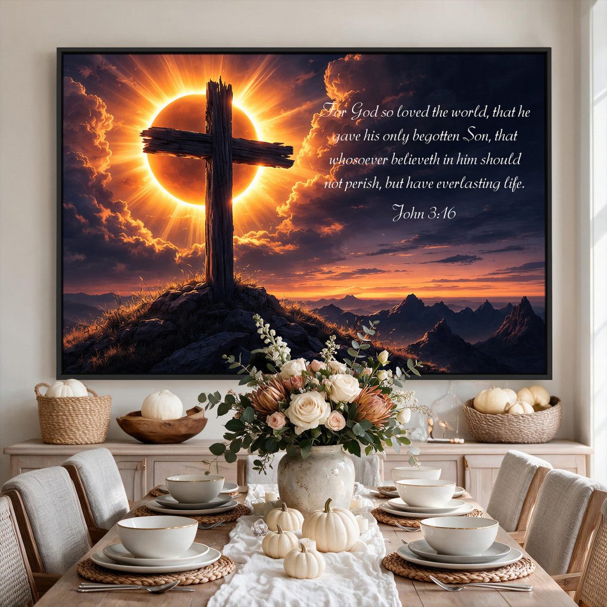 PatioSign02JSS-MGV-CV-36X24 - Custom Bible Verse Cross Canvas, Personalized Christian Wall Art