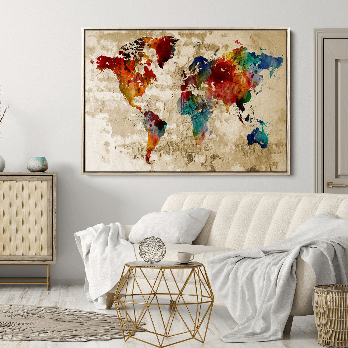 Push Pin World Map Canvas Print – Framed Wall Art for Couples to Track Their Travels – Anniversary Gift or Home Adventure Decor
