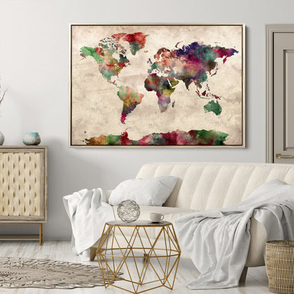 Push Pin World Map Canvas Print – Framed Wall Art for Couples to Track Their Travels – Anniversary Gift or Home Adventure Decor
