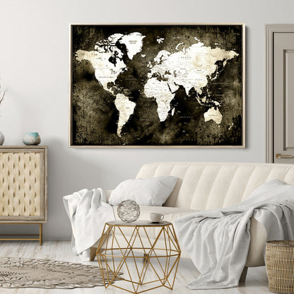 66737-MGV-CV-36X24-Push Pin World Map Canvas Print – Framed Wall Art for Couples to Track Their Travels – Anniversary Gift or Home Adventure Decor