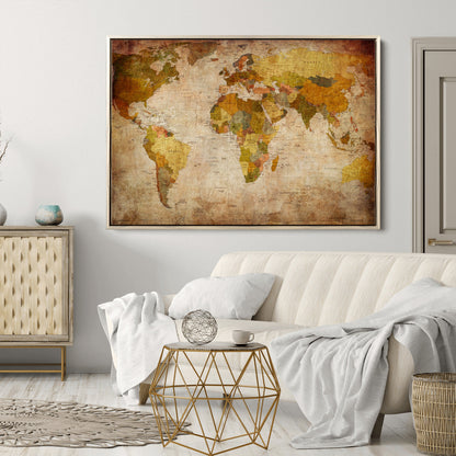 Push Pin World Map Canvas Print – Framed Wall Art for Couples to Track Their Travels – Anniversary Gift or Home Adventure Decor