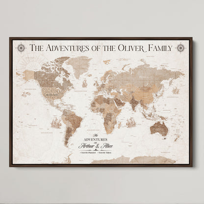 58395047-MGV-CV-36X24-Personalized Framed World Map Canvas Wall Art Print – Custom Push Pin Travel Tracker Lover - Custom World Map on Canvas